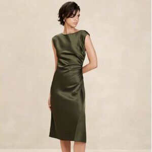 Shirred-Side Satin Midi Dress